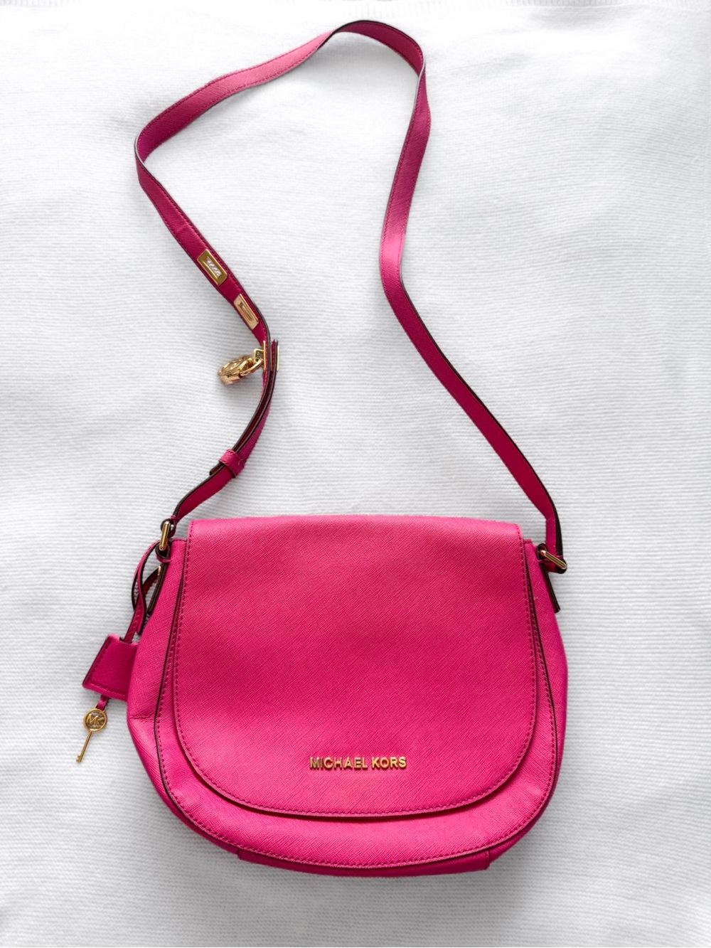 Michael Kors Hot Pink Hamilton Crossbody Saddle Bag